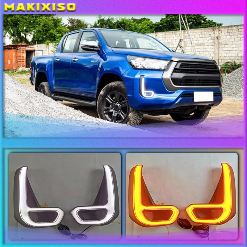 

1Pair LED Daytime Running Light For Toyota Hilux Revo Rocco 2020 2021 Turn Yellow Signal Relay Car 12V LED DRL Day Light