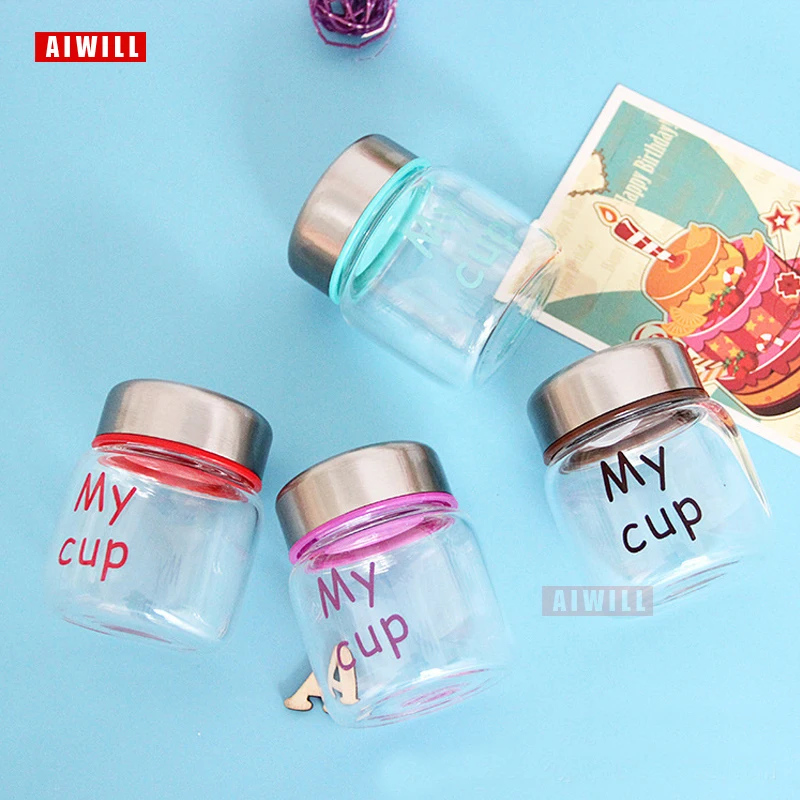 AIWILL glass water bottle my Mini portable glass bottles student hand cup milk powder honey cup my private water-bottle