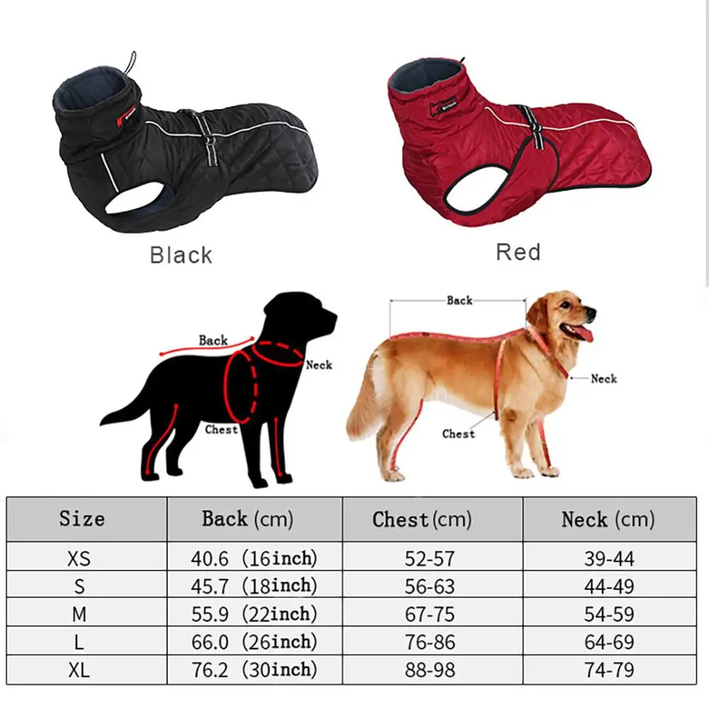 Dog Outdoor Jacket Waterproof Dog Clothes Vest Winter Warm Cotton Dogs Clothing for Large Middle Dogs  Labrador red black