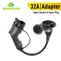 Morec EV Ladegerät Adapter EVSE Ladekabel Type2 Einlass zu Type1 Stecker Flexible 32A 1 Phase Für Audi,BMW ..