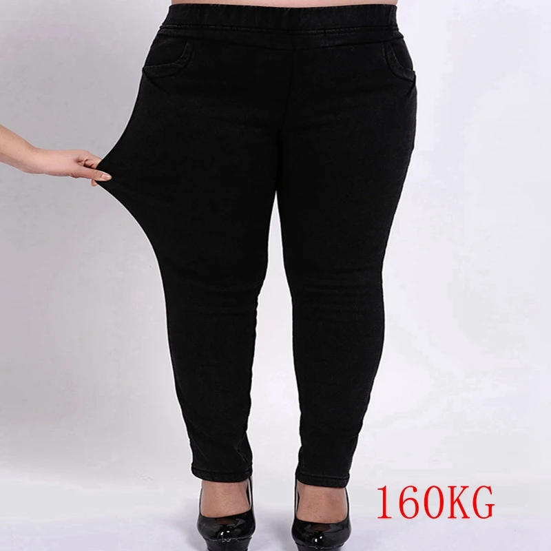 

Winter women's new large size plus velvet thick jeans 6XL-9XL fashion high waist pocket elastic pants trousers