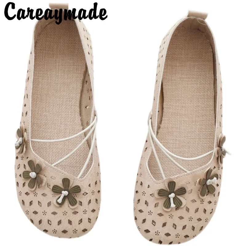 

Careaymade-New retro shallow hollow single shoes women's hole sandals soft soled flat soled granny shoes fairy women's shoes