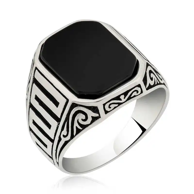 Silver Black Stone Men 'S Ring