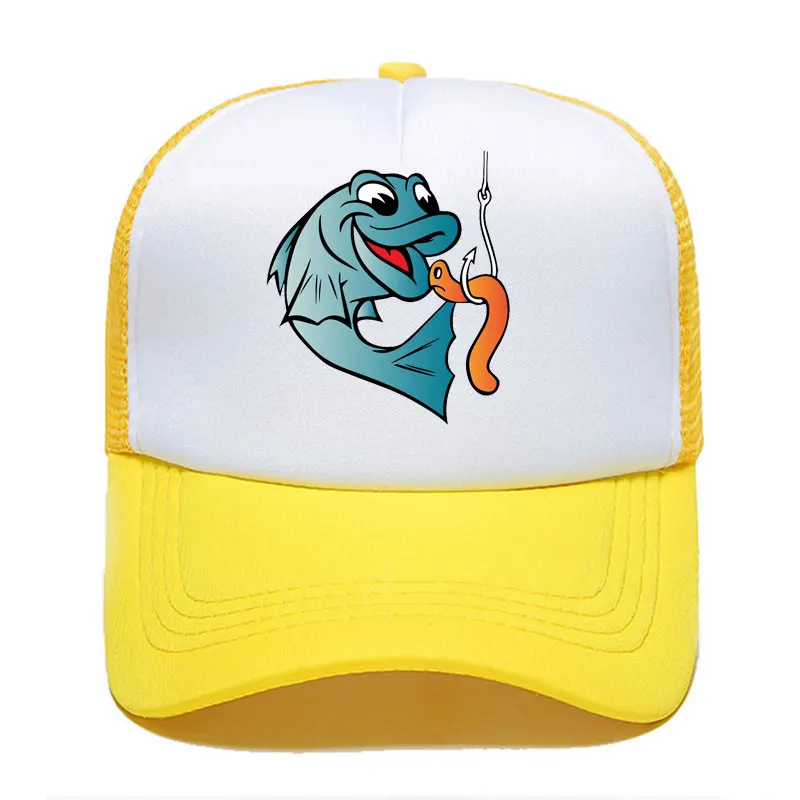 Fisherman Fish Fishing Worm Bite Hook Funny Baseball Cap Men Women Parent-child Hats Mesh Visor Outdoor Adjustable Sun Hat