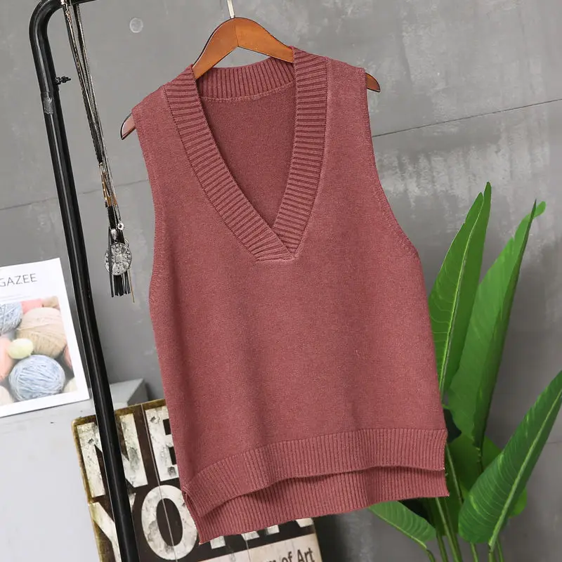 

Female knitting students Korean style Western-style waistcoat 20211 spring new V-neck outer wear vest sweater vest