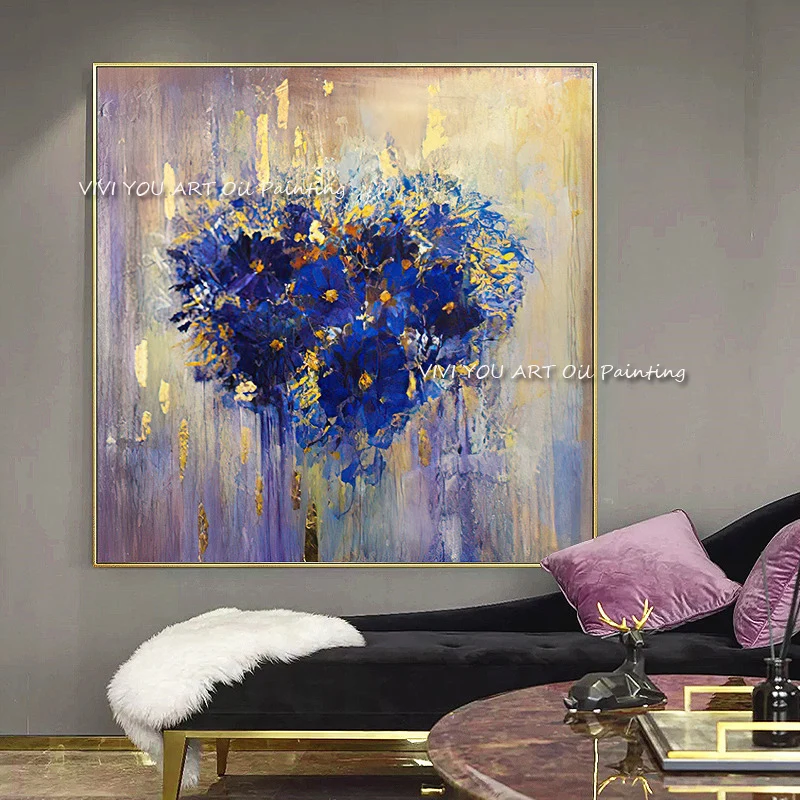 Large 100% Hand-painted High Quality Abstract Purple Flower Oil Painting on Canvas Abstract Painting for Home Wall Decoration