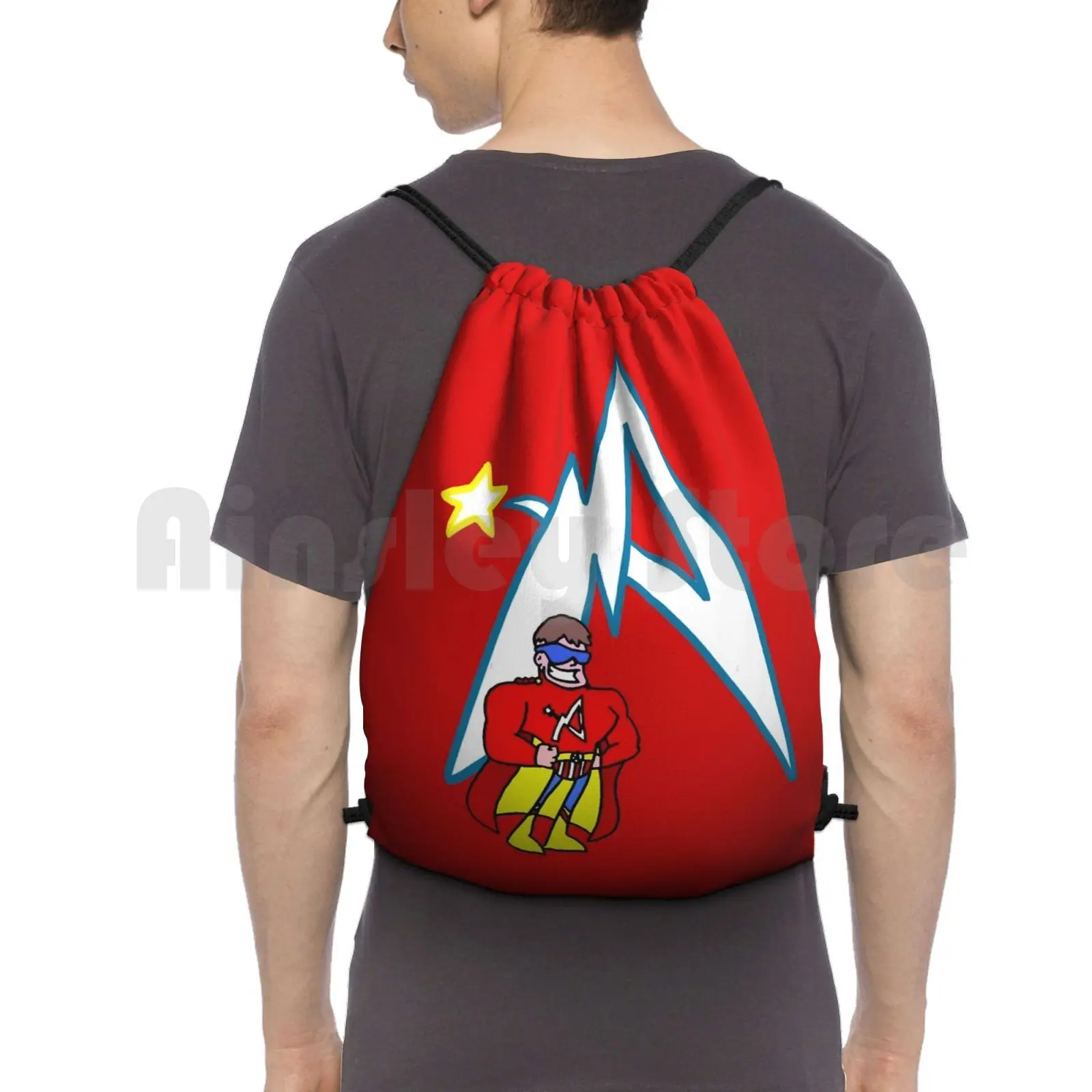 Captain Avenger 2 Backpack Drawstring Bag Riding Climbing Gym Bag John Ritter Hero Large Super Superhero 80s Retro