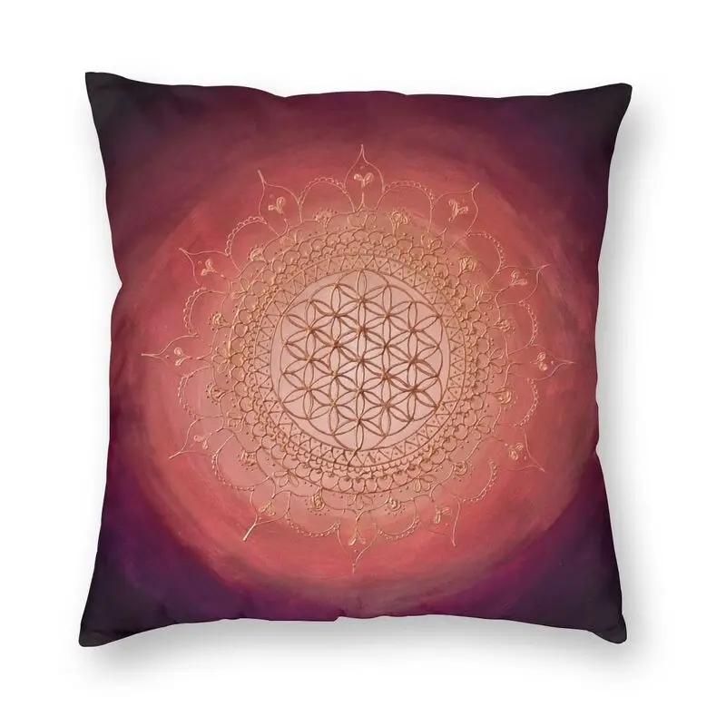 Soft Flower Of Life Mandala Gold On Magenta Throw Pillow Cover Home Decorative Yoga Meditation Cushion Cover for Living Room