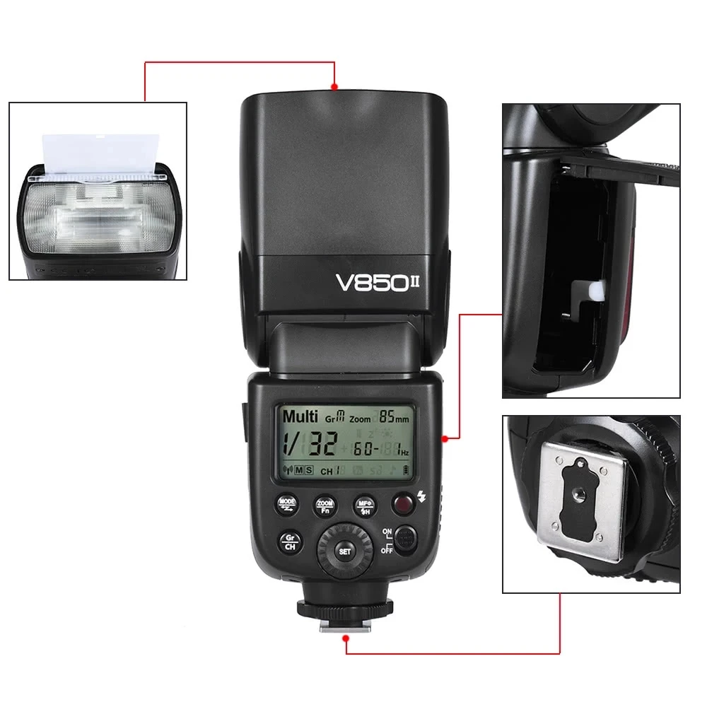 Godox-Off Camera V850II GN60 ، 1/8000s HSS Flash Speedlite 2.4G Wireless X System ، بطارية ليثيوم أيون لكاميرات Canon Nikon DSLR