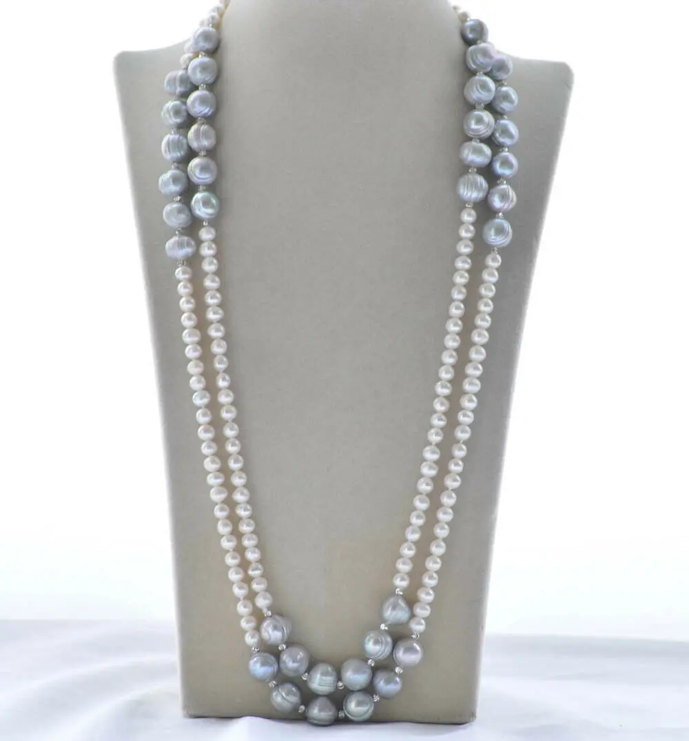 

48" 8--12mm White Gray Round Freshwater Pearl Necklace