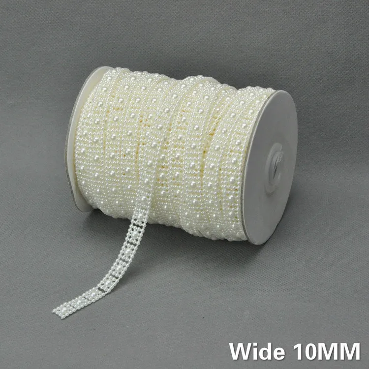 10MM Wide White Beige Glitter Plastic Beads 3d Lace Trim Webbing Ribbon Garment Accessories Wedding Christmas Home Decoration