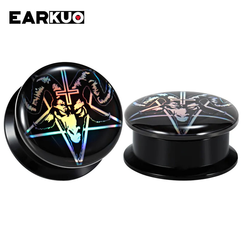 EARKUO Special Design Reflective Acrylic Pentagram Animal Ear Piercing Tunnels Stretchers Body Jewelry Plugs Expanders 2PCS