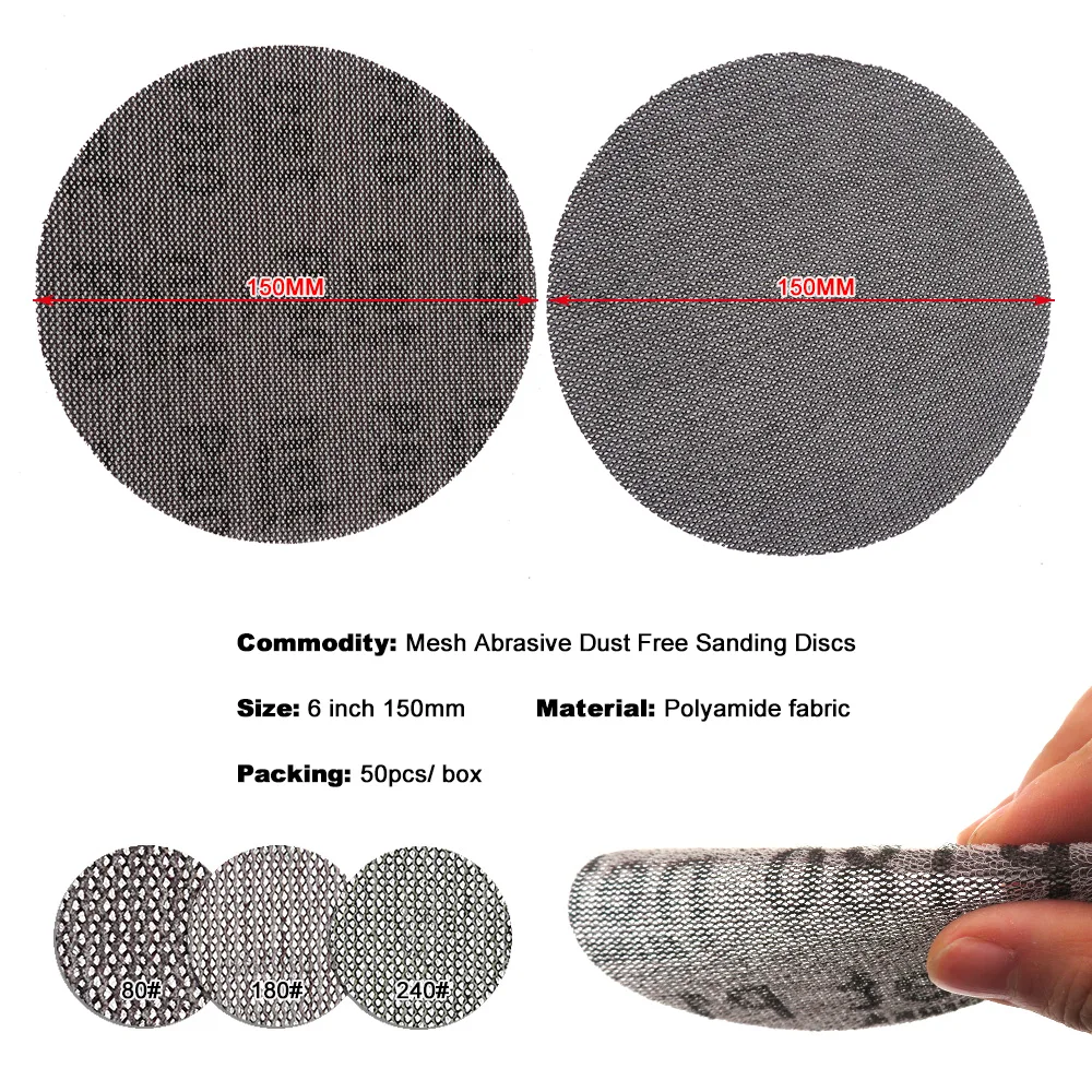 75-150mm Mesh Sanding Discs Hook & Loop Sandpaper Autonet Sheet Dust Free Anti-blocking 80/180/240 Grits For Wood Sanding