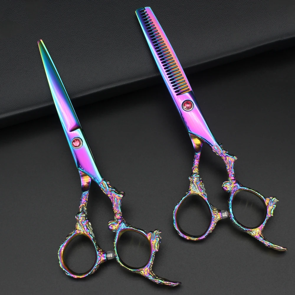 ZqZq 7 قطعة مقص تخفيف الشعر مجموعة المهنية حلاقة مقص عدة مع ترقق مقص تصفيف الشعر المقصات ل الحلاق