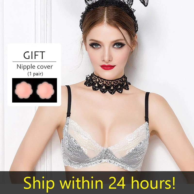 Embroidery Ultra Thin Transparent Lace Bra Top Female Push Up Sexy Lingerie Bras For Women Plus Size Underwear Brassiere C D Cup