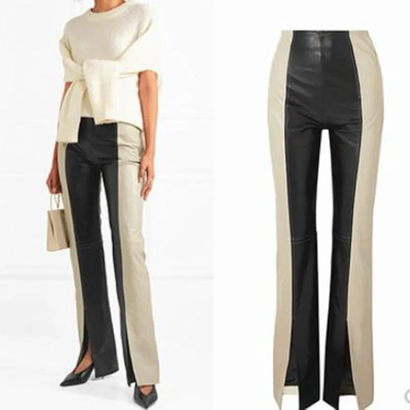 

PU Trousers For Women High Waist Hit Colors Pants Female 2021 longs pants