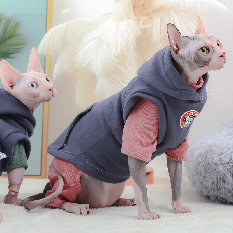 Warme Sphinx Katze Weste Kleidung Kätzchen Hoodies Katzen Overall Feste Shirt Für Sphynx Plus VelvetPet Kostüm Winter Herbst DevonRex