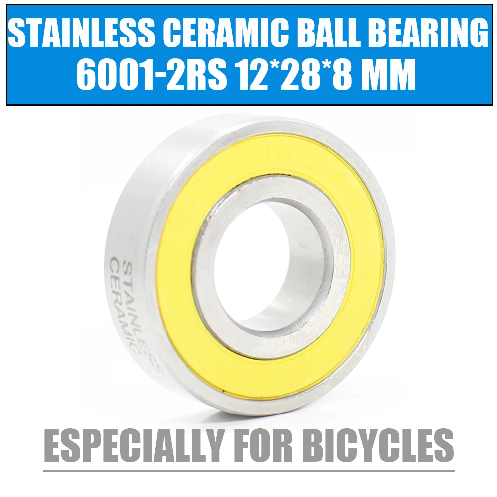 6001-2RS Łożysko nierdzewne 12 * 28 * 8 mm 1 PC ABEC-3 6001 RS Piasta rowerowa Przednie tylne piasty Koło 12 28 8 Łożyska kulkowe ceramiczne