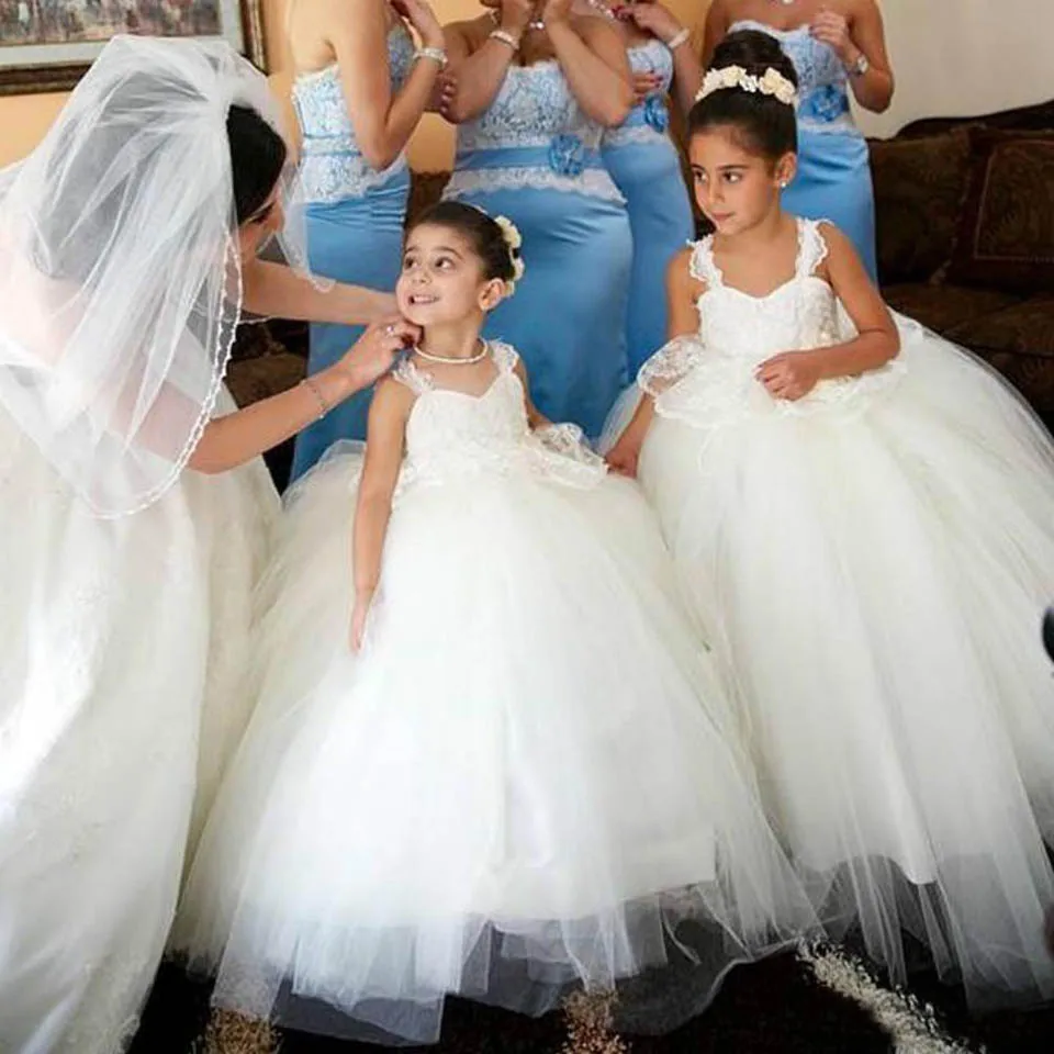 

Tulle Flower Girls Dresses Girls Pageant Lace Birthday Christmas Kids Formal Wear Wedding Party Events Custom White Sweetheart