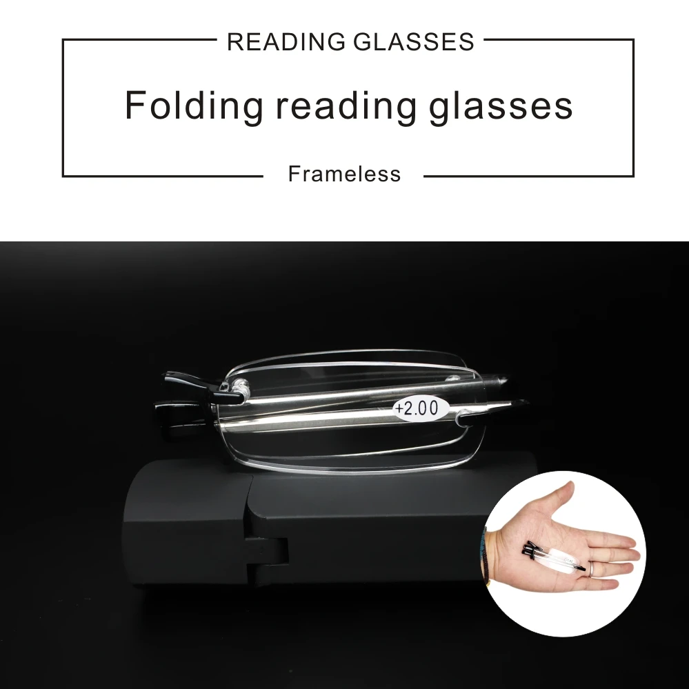 Rolipp Folding Reading Glasses Men With Case Magnetic Box Presbyopic Glasses Rimless Frame Glasses