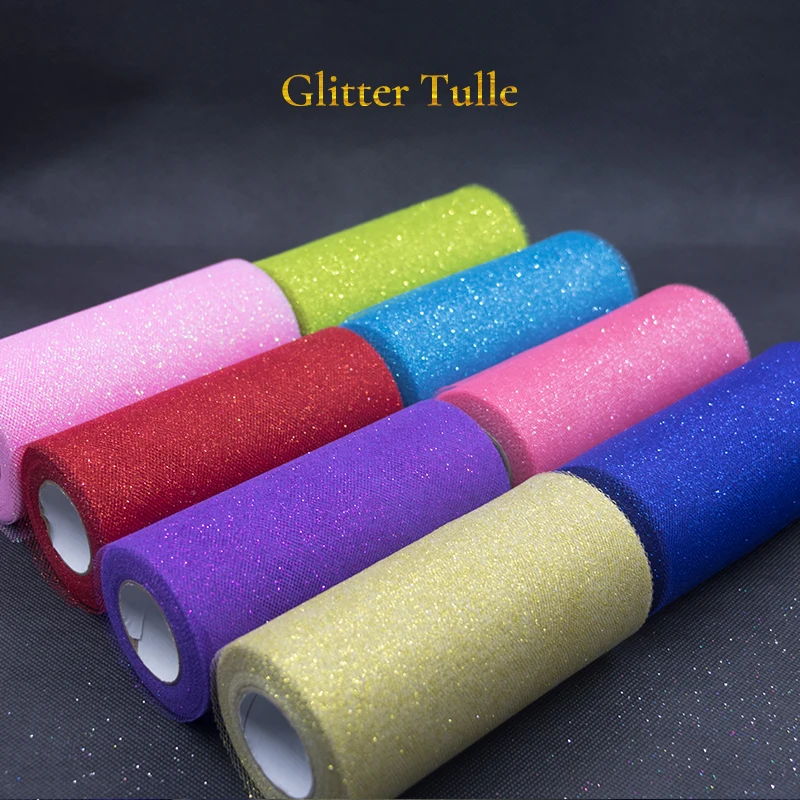 25Y Glitter Tulle Rolls White Tulle Sparkly Glitter Organza Mesh Fabric Tutu Skirt Wedding Decoration Birthday Party Supplies