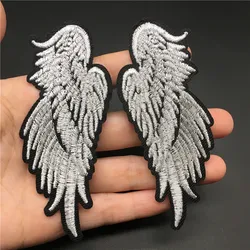 2PCS Angel Wings Size: 3.8x9.4cm Iron on Patch for Clothing Embroidered Stripe Jacket Sticker DIY Badge Sewing Clothes Applique