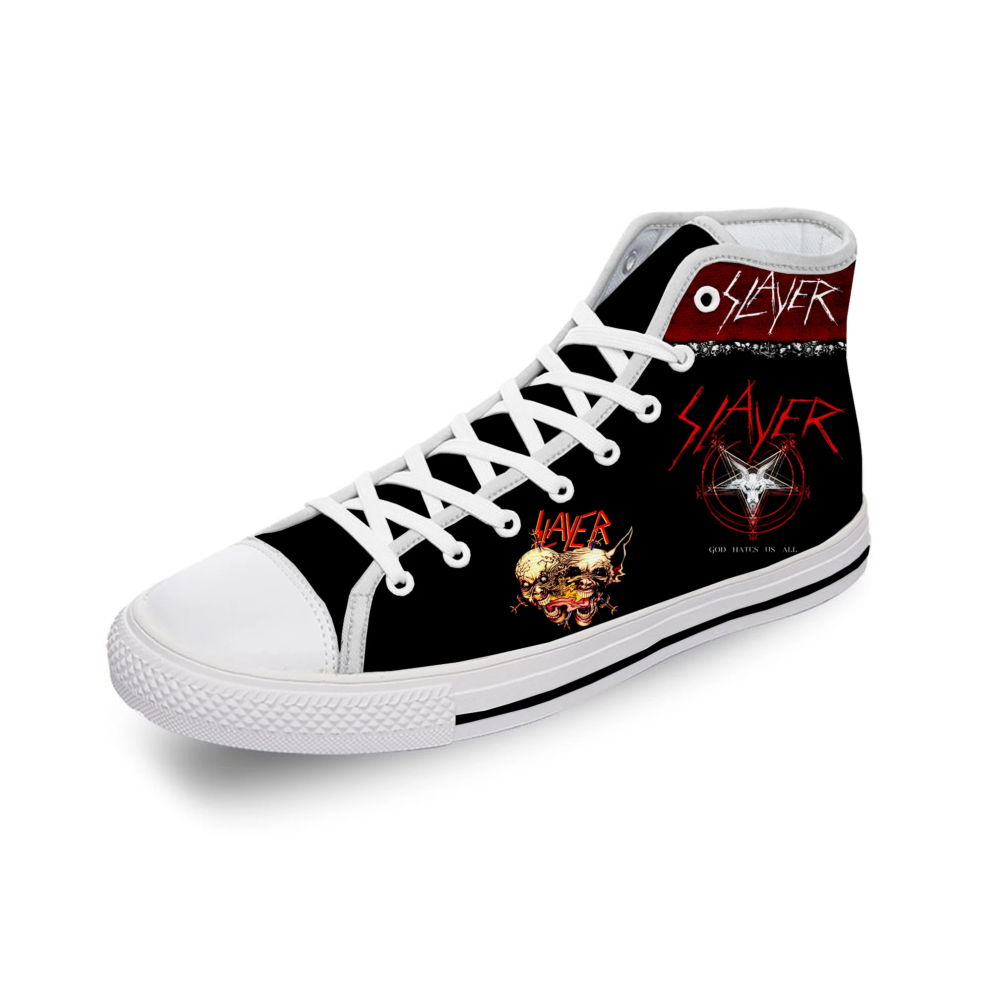 Slayer Heavy Metal Rock Band Horror Scary Casual Cloth 3D Print High Top Canvas Fashion Shoes Men Women  Breathable Sneakers