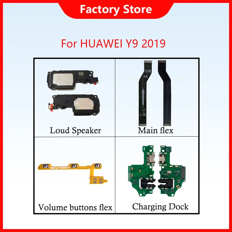 Phone Parts For HUAWEI Y9 2019 Power On/Off Volume Button For Y9 2019 Main flex Loud Speaker Charging Port Earphone Speakear