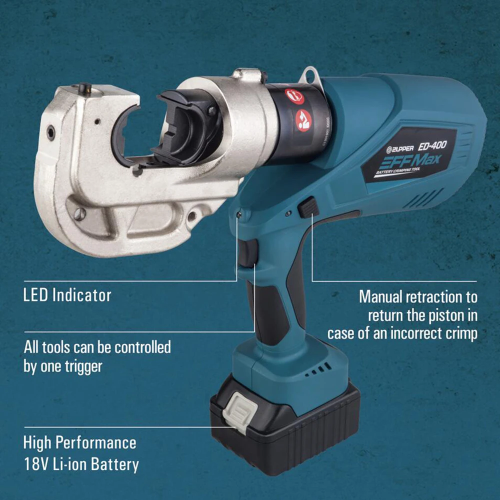 Zupper Battery Powered Cable Crimping Tool ED-400 with tonnage of 120KN  for crimping range of 16-400mm2