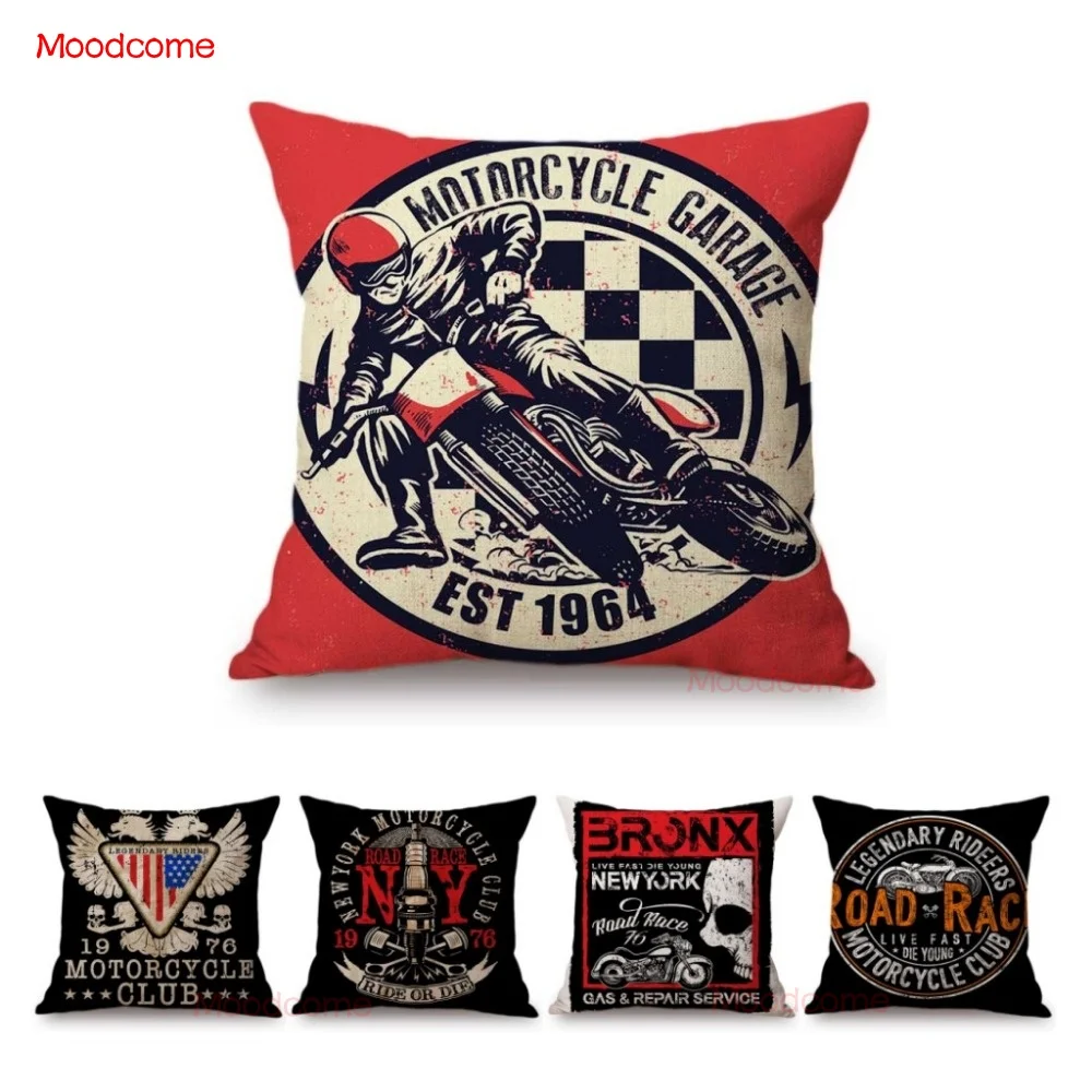 Vintage Motorcycle Club Legendary Rider Letter Print Home Decoration Art Sofa Throw Pillow Case Retro Motorbike Cushion Cover