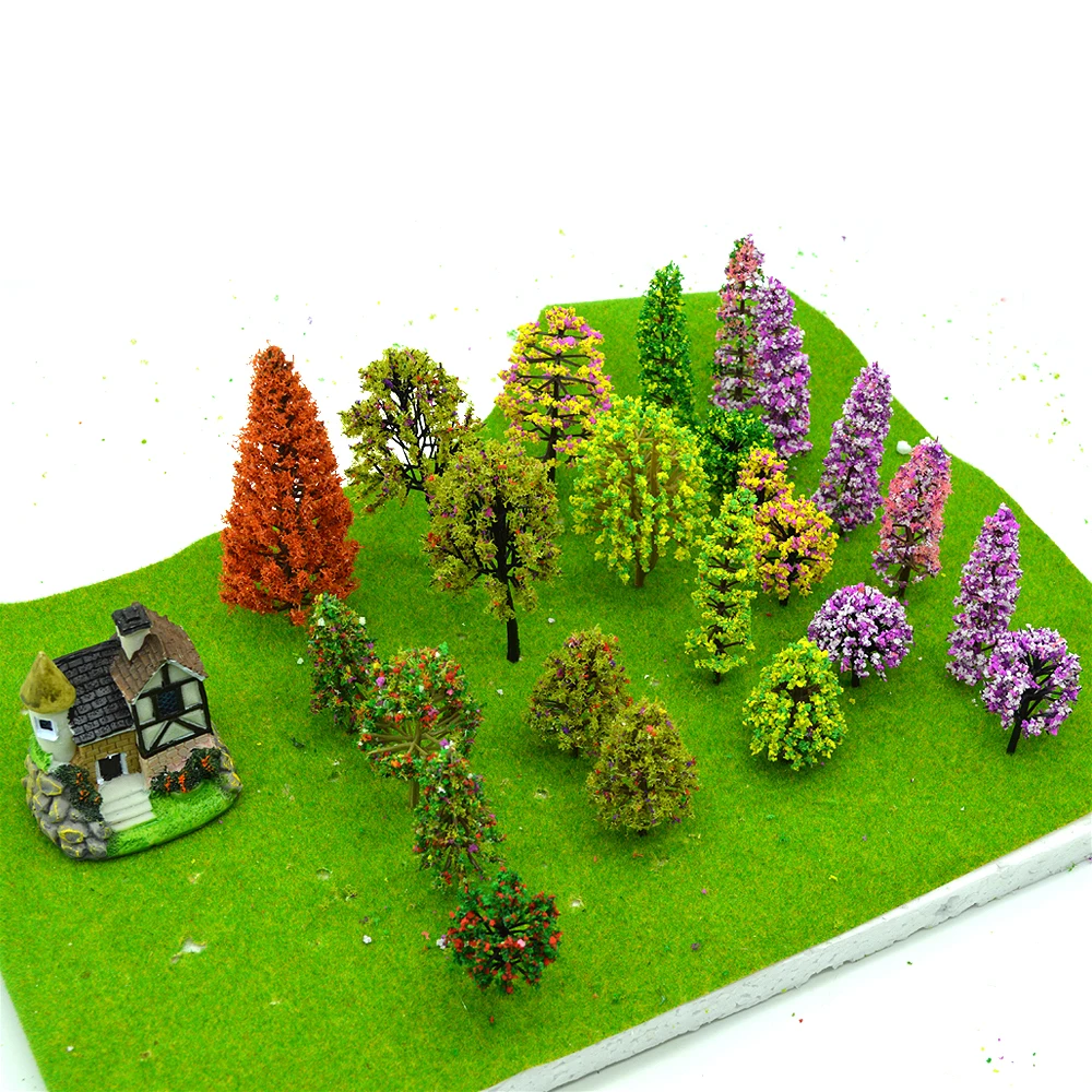 Miniaturowe kolorowe drzewa modelu 3-10CM ABS roślin dla Diy budynku piaskownica stołowa HO pociągu kolejowego sceniczne układ materiałów Diorama 60