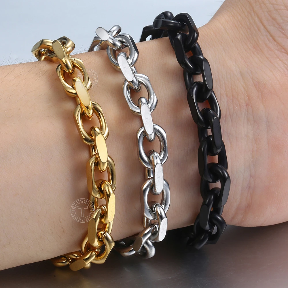 9mm Gold Silver Color Bracelet Cable Link Chain Bracelet Stainless Steel w T/O Toggle Link Clasp Fashion Jewelry Gifts LKBB11