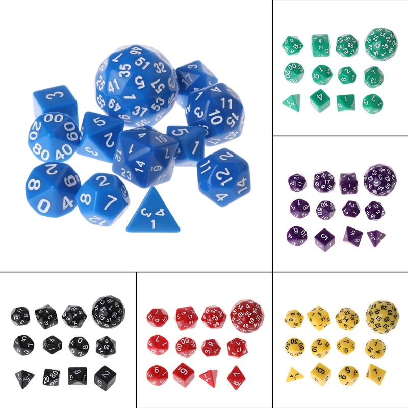 12pcs/Set Multi-sided Polyhedral Dice D4 D6 D8 D10 D12 D20 D24 D30 D60