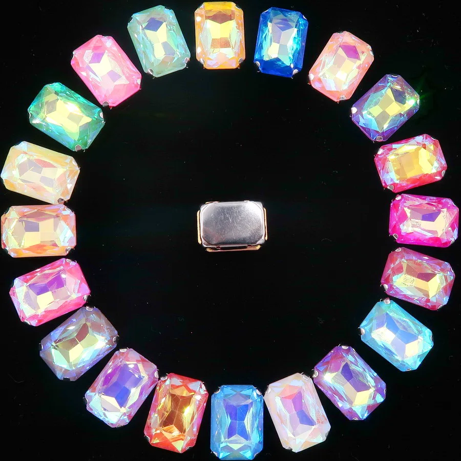Rechteckige silberne Krallenfassungen, 20 Stück/Packung, 13 x 18 mm, Jelly Candy & AB-Farbe, Glaskristall zum Aufnähen, Strass für Hochzeitskleid, DIY – Detail 4