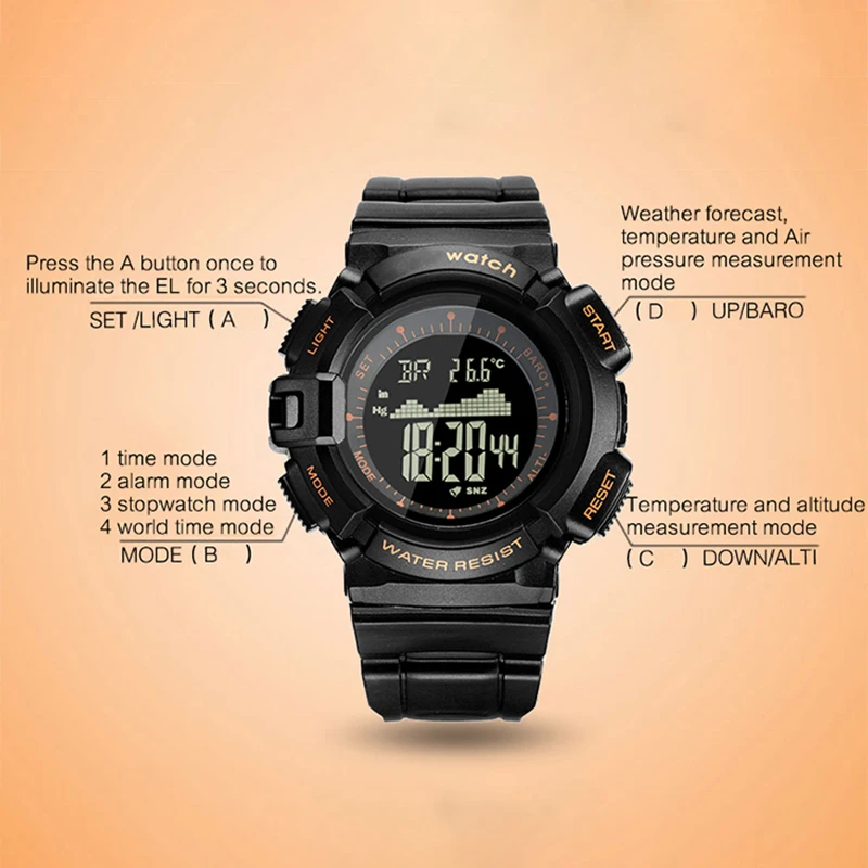 

Men's Multi-functional Luminous Digital Watch Waterproof Wristwatch Outdoor ND998