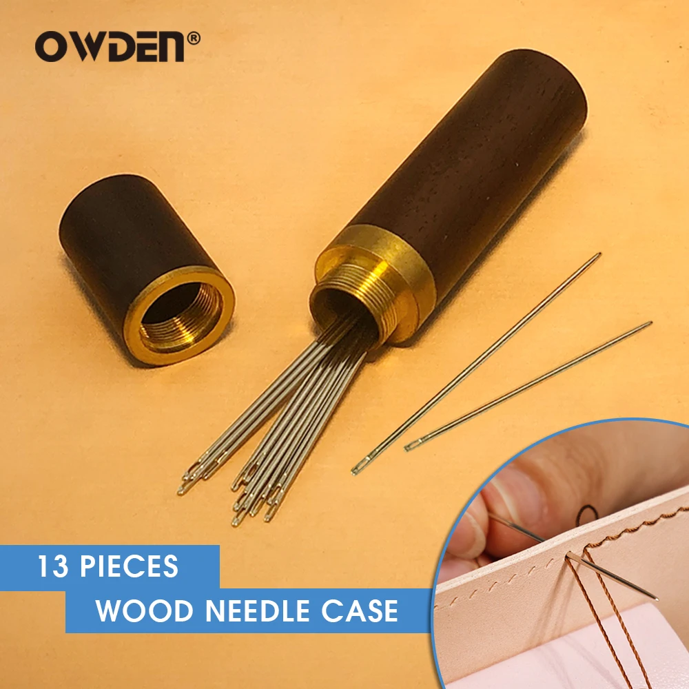 OWDEN 12Pcs Leather Hand Sewing Needles Knitting Pins with 1Pc Storage Container Box Leather Sewing Needle Set