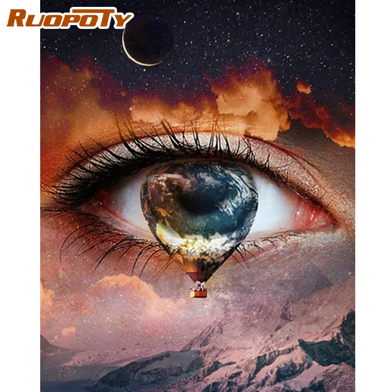 

RUOPOTY Frame DIY Painting By Numbers Kits Eyes Acrylic Paint On Canvas Picture By Numbers Handpainted For Home Decor 60x75cm