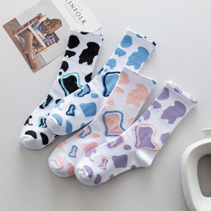 Women's Socks Funny Cow Print White Cartoon Calcetines Cozy Harajuku Skarpetki Damskie Cute Chaussettes Kawaii Happy Sock