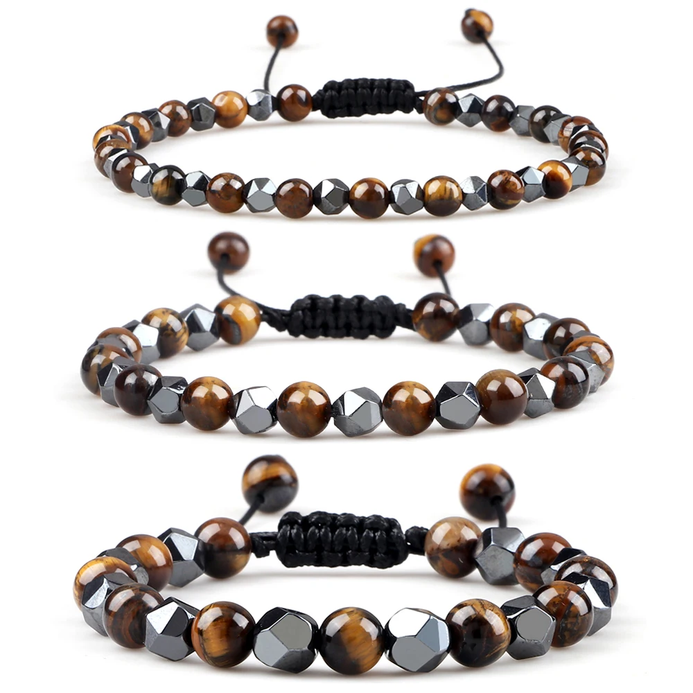 Trendy Men Energy Beads Bracelet Tiger Eye Stone Braided Strand Adjustable Charm Yinyang Bracelet&Bangle for Women Wrist Jewelry