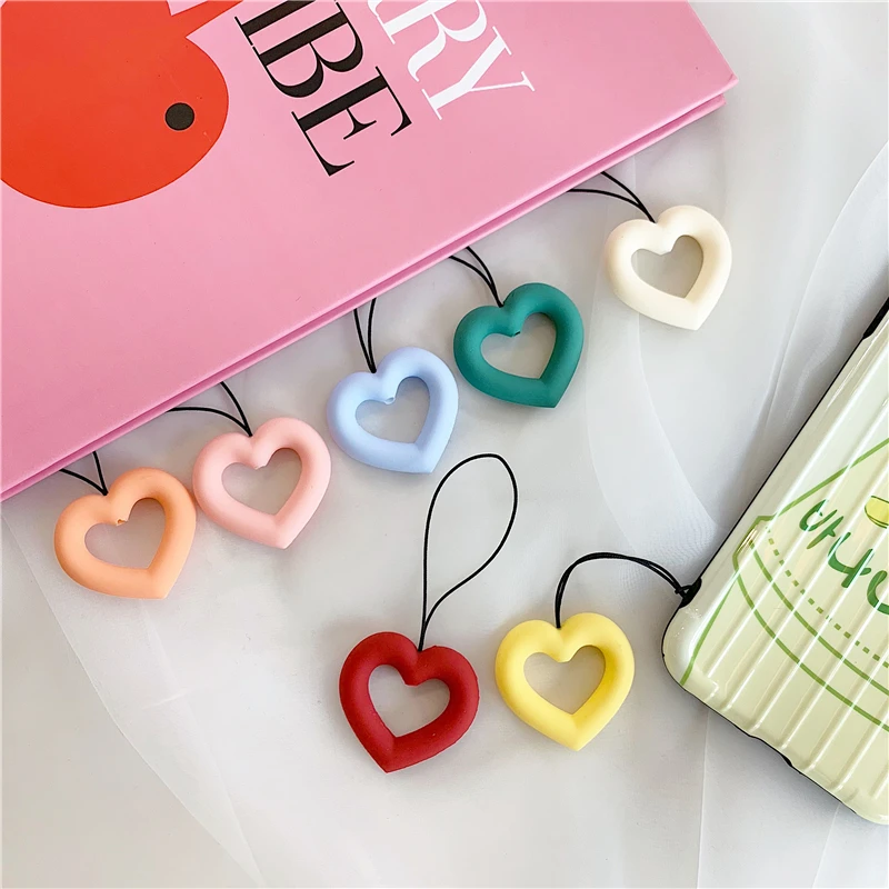 100pcs Universal Cute Cartoon Heart Shaped Silicone Finger Ring Lanyard Mobile Phone Straps Phone Lanyards