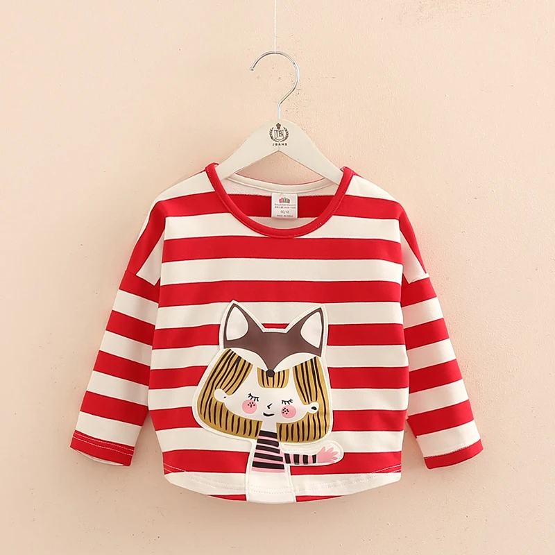 2023 Spring Autumn Fashion 2-10 Years O-Neck Kids Tees Cute Little Child Baby Girls Striped Cartoon Cotton Long Sleeve T-Shirt