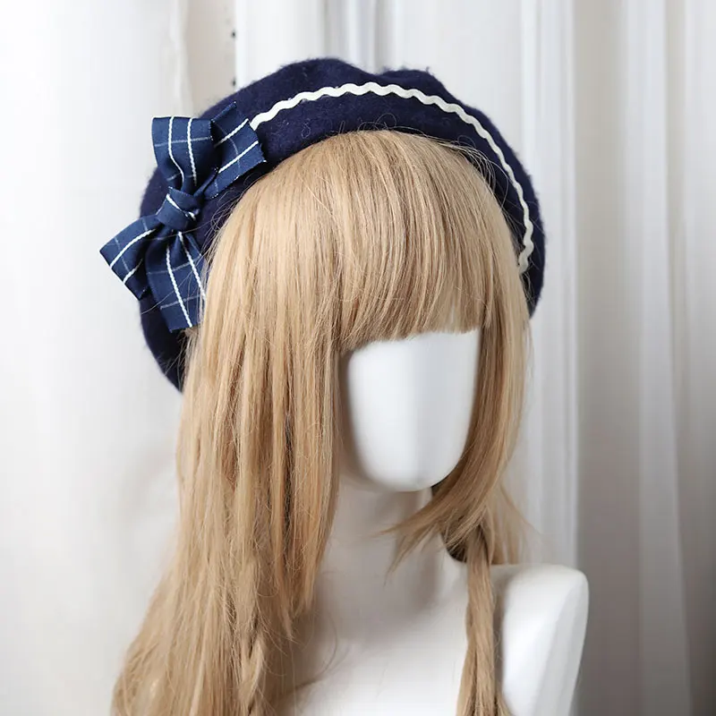 

Beret female Japanese bow wave grain lady everyday LOLITA hand for manual bow LOLITA Beret