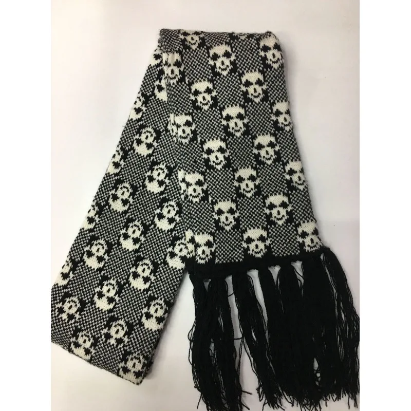 Dragon Skull Scarf Unisex Women Man Winter Knitted Pashmina Shawl Black Acrylic Echarpe Luxury Female Skeleton Wrap with Fringes