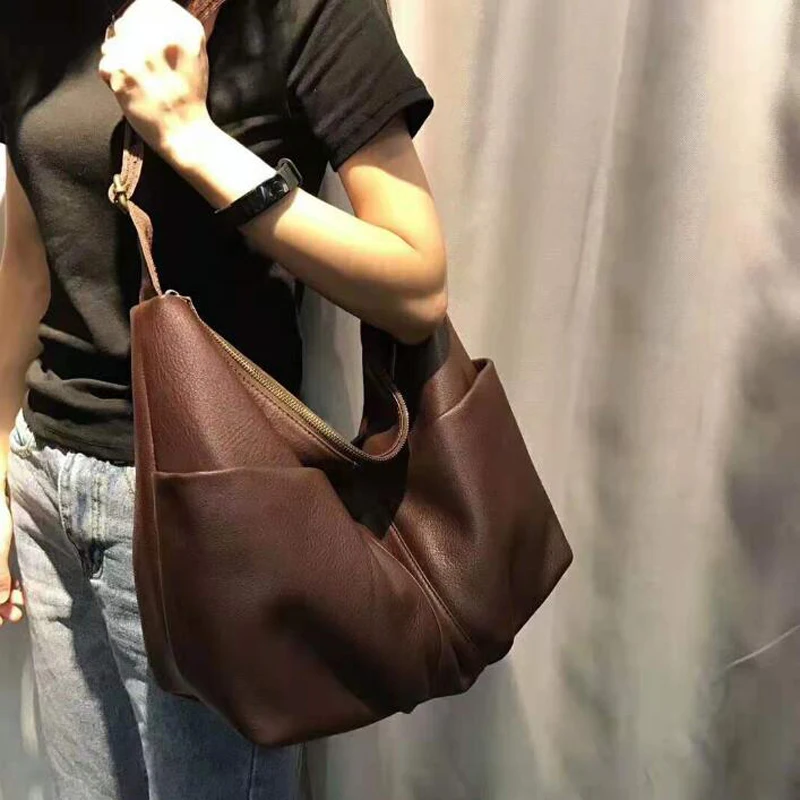 Echt leder Sack Schulter Damen Taschen zwei Out Taschen Designer Schulter Umhängetaschen für Frauen Universität Handtaschen – Detail 19