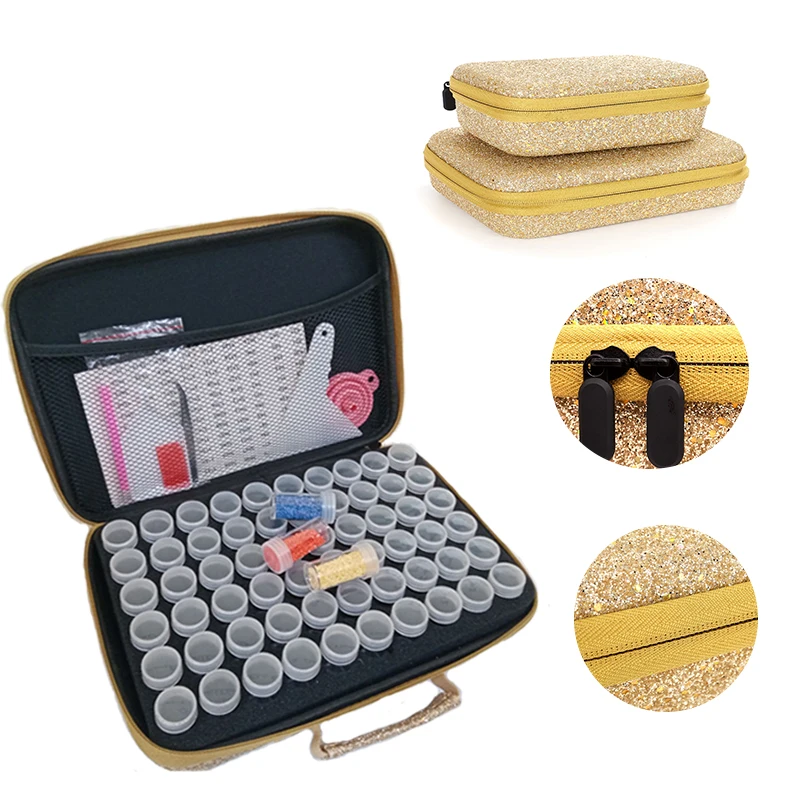 

Diamond Painting Storage Box Makeup Organizer Golden Accessories Tools Carry Case Container Bag