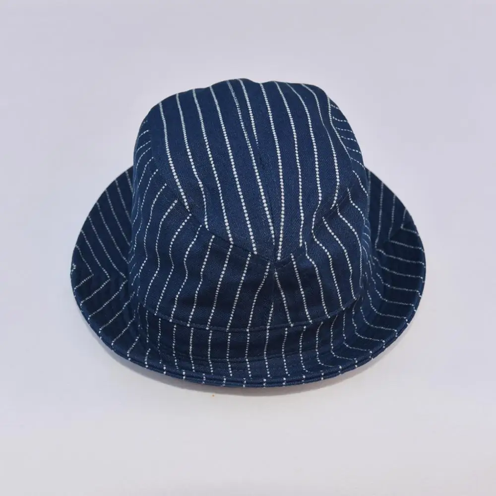 BOB DONG Vintage Wabash Stripes Indigo Bucket Hats Workwear Railroad Caps Unisex