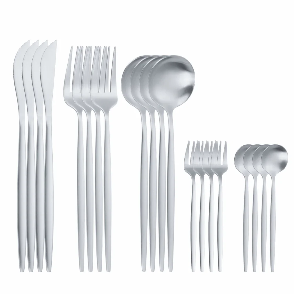 

20Pcs Matte Silver Stainless Steel Cutlery Tableware Set Party Dinnerware Dinner Flatware Set Forks Knives Spoons Set Silverware