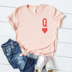 2023 Queen of Hearts T-shirt Girls Cute Queen Tee Tumblr Poker Cards Q Graphic Tees Alice in The Wonderland Shirt