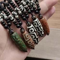 Natural Stone Materials Fashionable Style Tibet Heaven Bead Bring Good Luck Nine Eye Tibet Dzi Pendant Drop Choker Nacklace