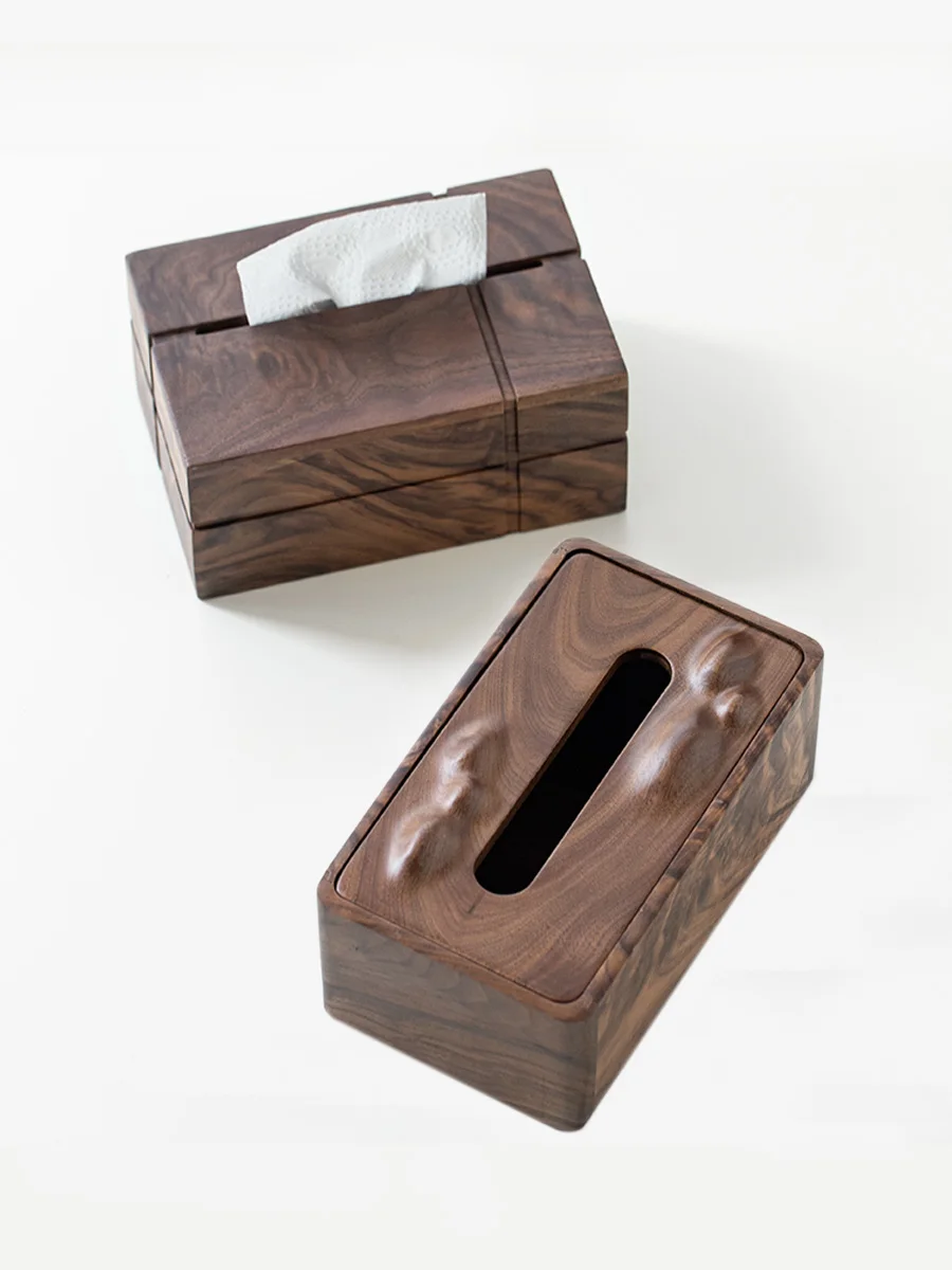 

Black Walnut New Chinese Style Tissue Box Creative Household Solid Wood Rectangle Removable Tissue Container Home Table Decor